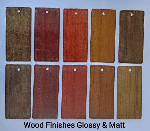 Wood finish shade card, glossy and matt